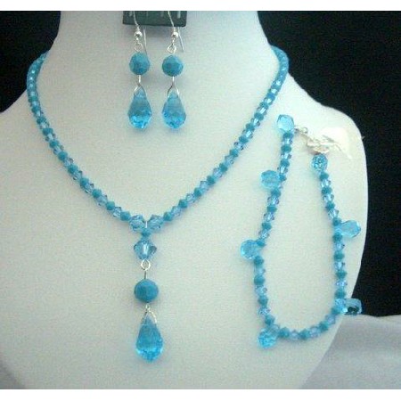 Necklace Set Bracelet Swarovski Aquamarine Turquoise Crystals